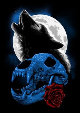 Wolf howling moon