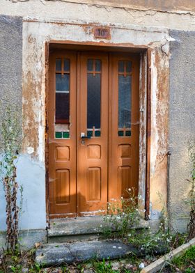 Old brown wooden door