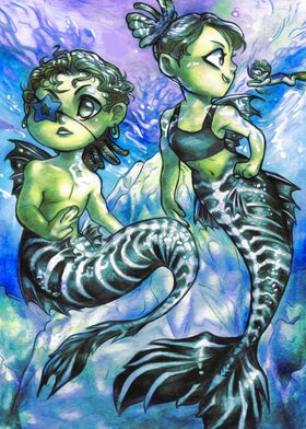 Two chibi mermaids