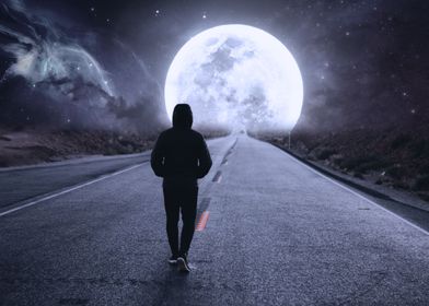 Man walking to Moon