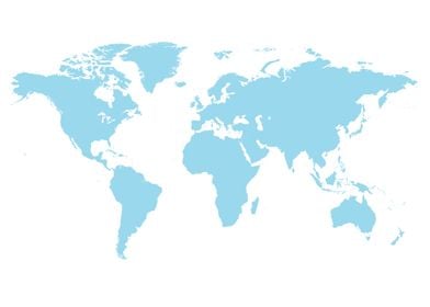 World map light blue color