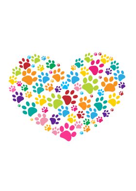 Made of heart colorful paw