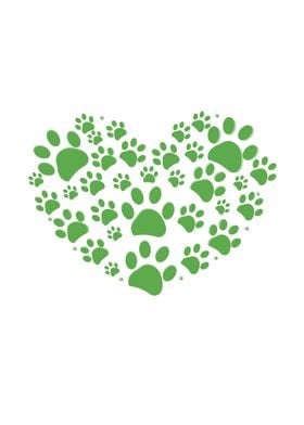 Heart made of green paw 