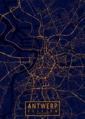 Antwerp Map City At Night 