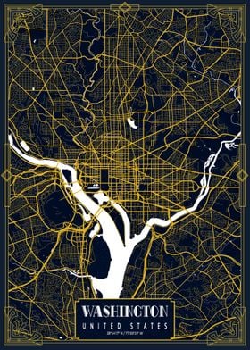 Washington DC Map Gold