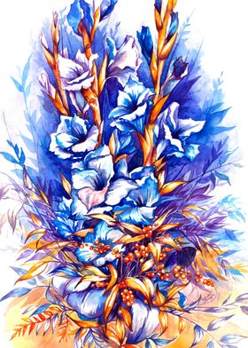 Blue gladiolus with gold l