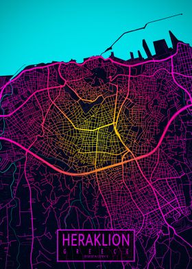 Heraklion City Map Neon