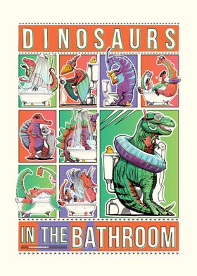 Dinosaurs Using Bathroom