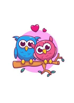 Cute Couple Owl Cartoon