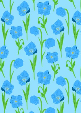 Blue poppies pattern