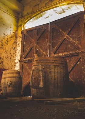 Old wooden casks