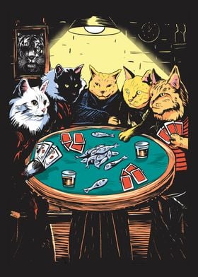 Cats playing poker game
