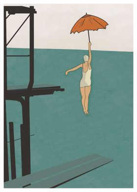 Female diver with umbrella