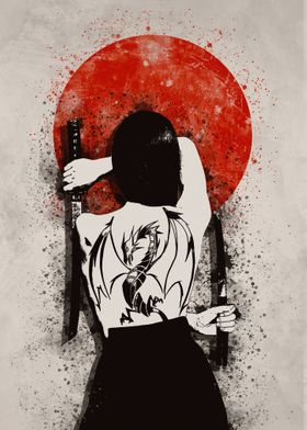 Samurai Woman with Swords