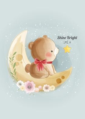 Cute Bear Sitting On Moon