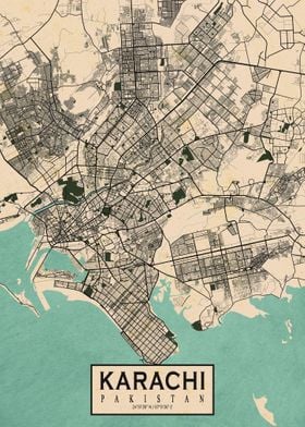 Karachi City Map Vintage