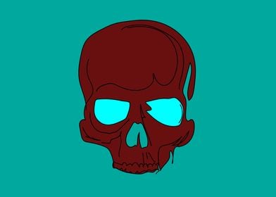 hand draw skull blue neon 