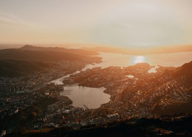 Sunset over Bergen Norway