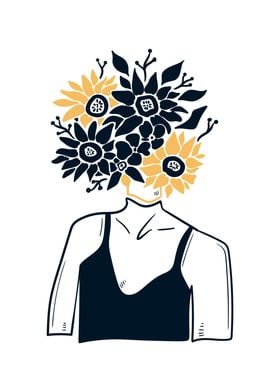 Sunflower floral girl head