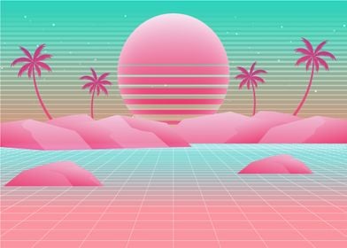 real retro neon landscape