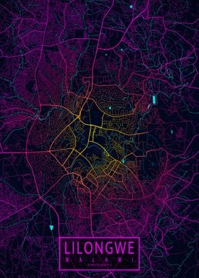 Lilongwe City Map Neon