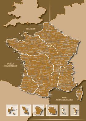 Map of France : Brown