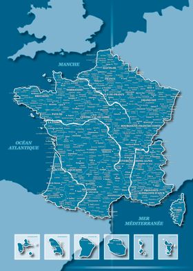 Map of France : Blue