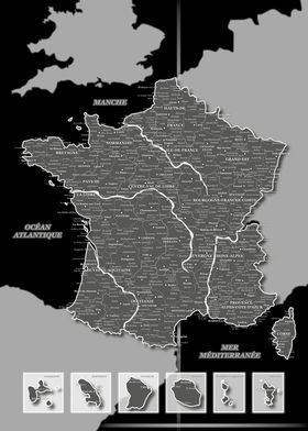 Map of France : Dark Grey