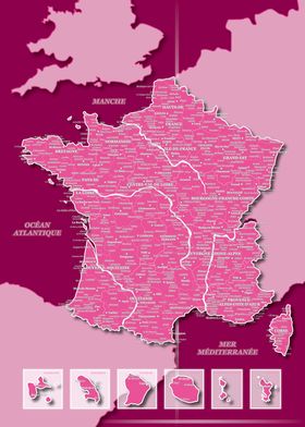 Map of France : Pink