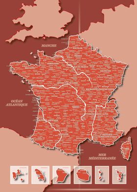 Map of France : Red