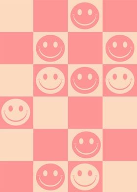 Peach Gingham Smiley Retro