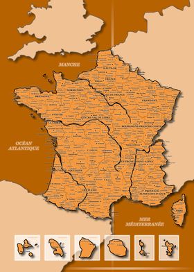 Map of France : Orange