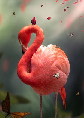 Flamingo with Butterflies