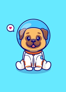 Cute pug dog astronaut