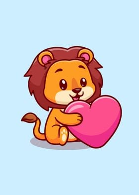 Cute lion hug love heart