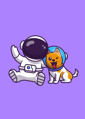 Cute astronaut with dog