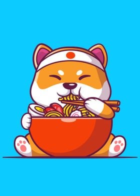 shiba inu eating ramen