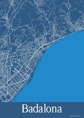 Badalona Spain Blue Map