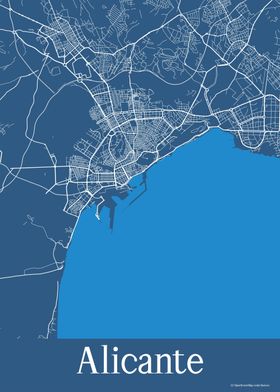 Alicante Spain Blue Map