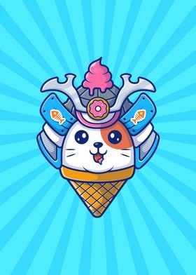 Cute Cat Samurai Mascot 