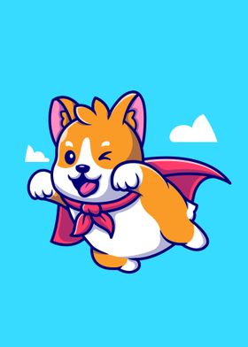 Cute corgi dog hero flying