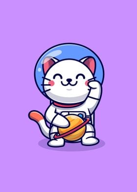 cat astronaut with planet