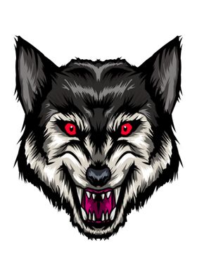 Angry Wolf Head Red Eyes