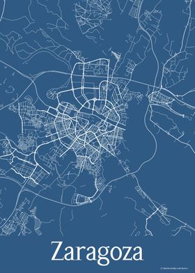 Zaragoza Spain Blue Map