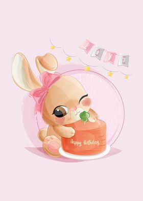 Cute Bunny With Her Cake