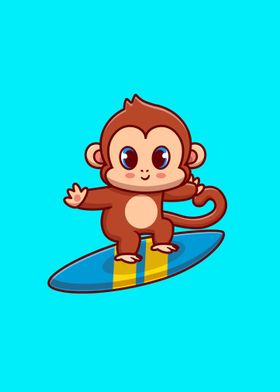 Cute monkey surfing