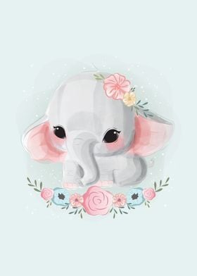 Cute Elephant In Flowers