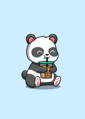 panda sipping boba milk