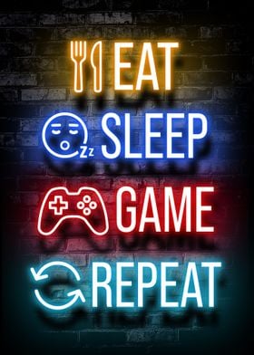 Shop Metal Sleep Displate | Unique Online Prints, Pictures, Paintings Posters Repeat Eat Game -