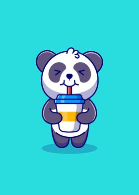 Cute panda drink coffee